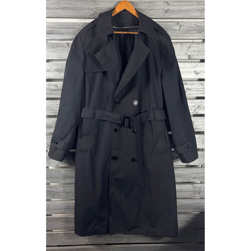 US Army All Weather Coat Mens 46L Black Trench Belted Lined Garrison Collection